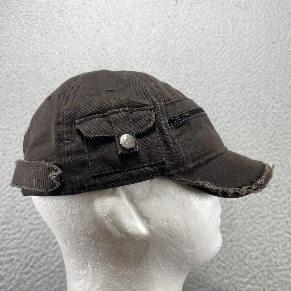 Roxy Hat Cap Strap Back Womens Adjustable Brown Twill Army Logo Zip Pocket